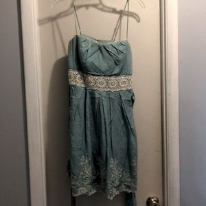 Speechless Teal and White Junior Dress with Floral Embroidery - Size 13